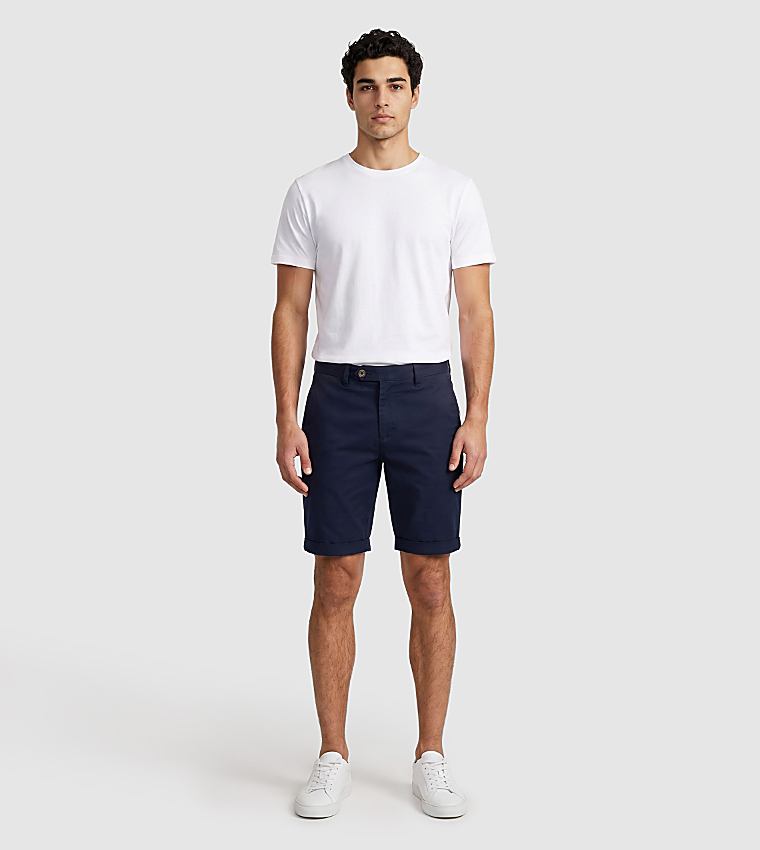 Solid Button Closure Chino Shorts