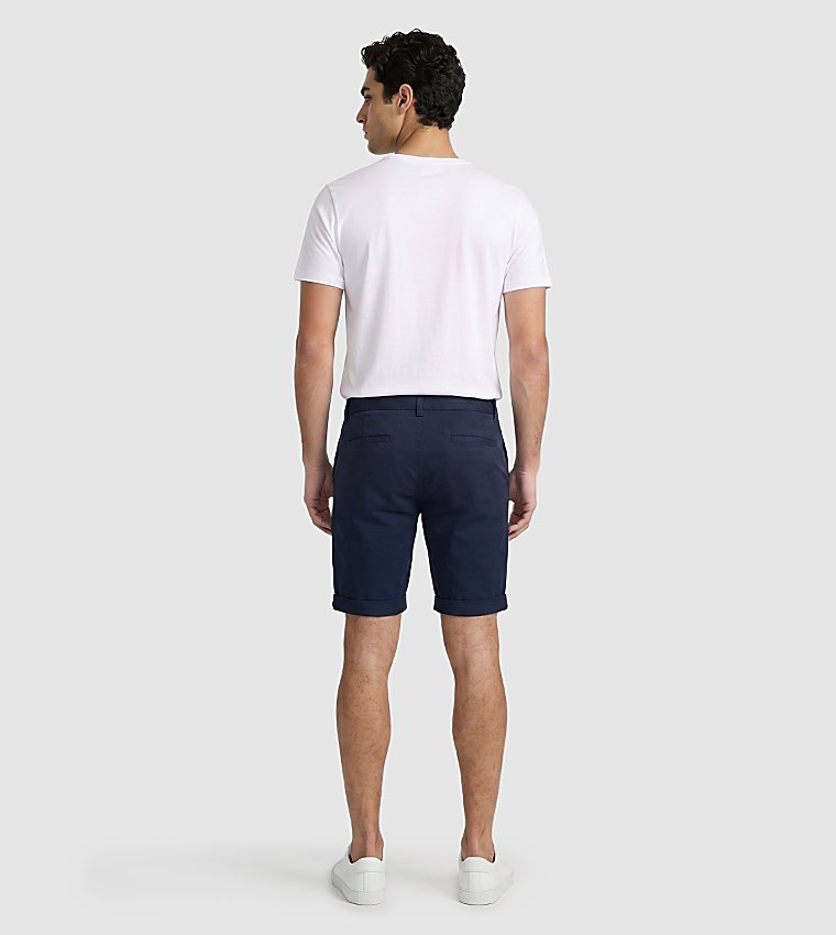 Solid Button Closure Chino Shorts
