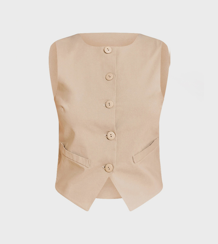 Crew Neck Button Down Waistcoat