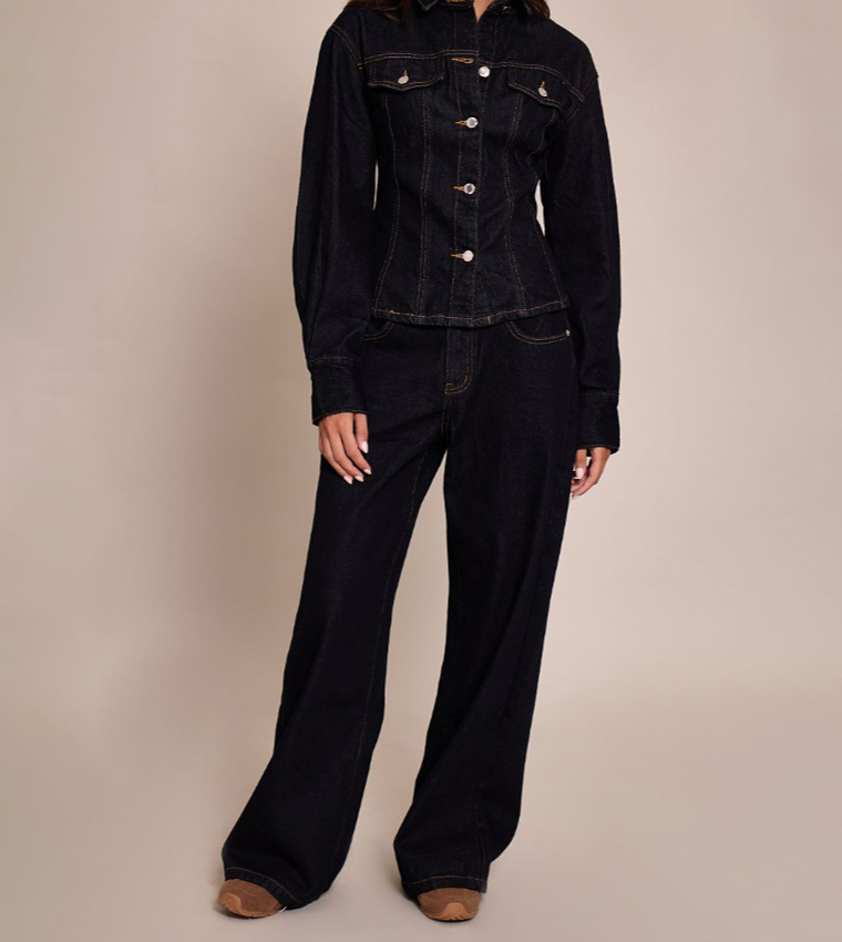 Solid Mid Waist Jeans