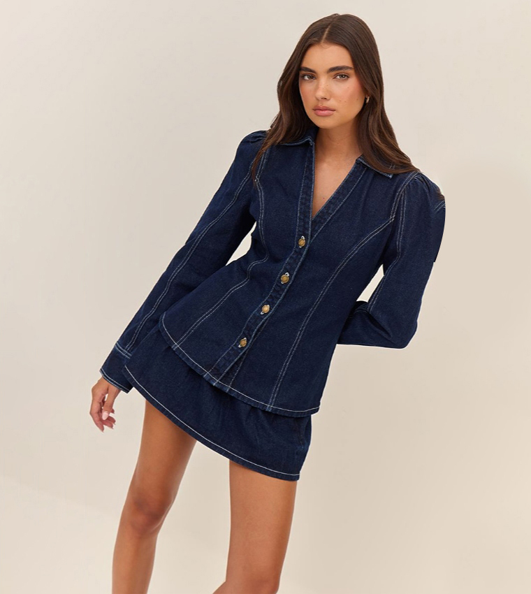 Floaty Pleated Denim Micro Mini Skirt
