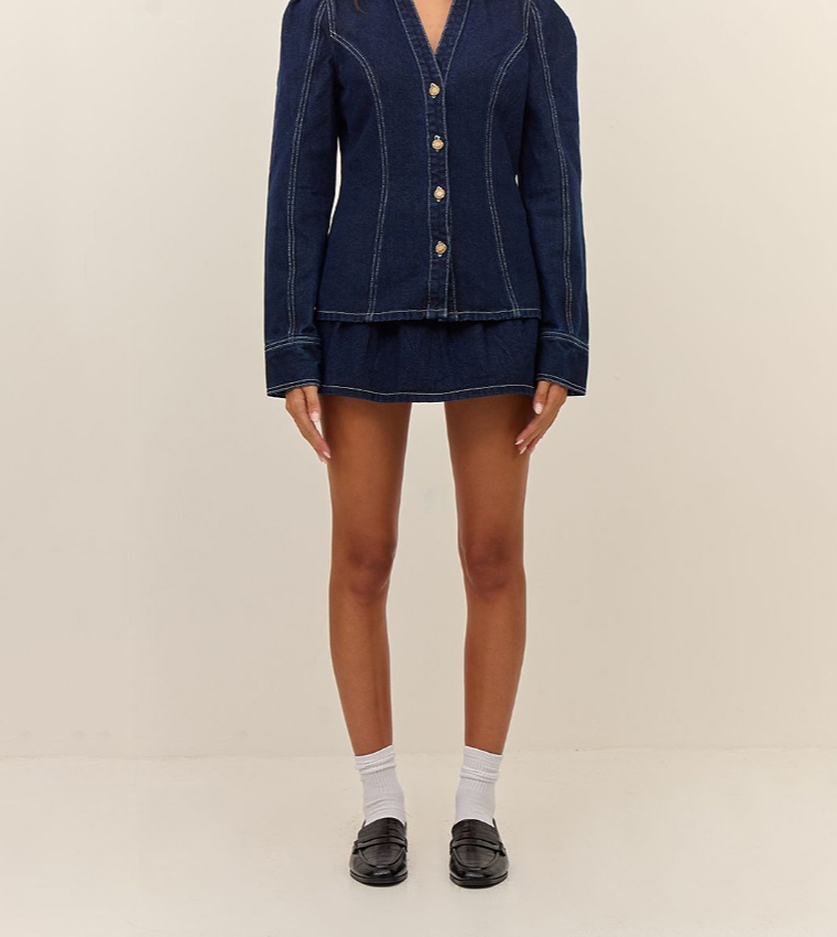 Floaty Pleated Denim Micro Mini Skirt