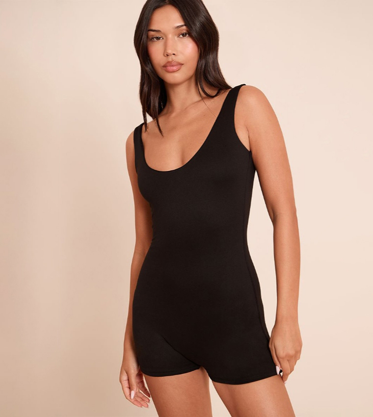 Solid Contour Jersey Scoop Neck Romper Unitard