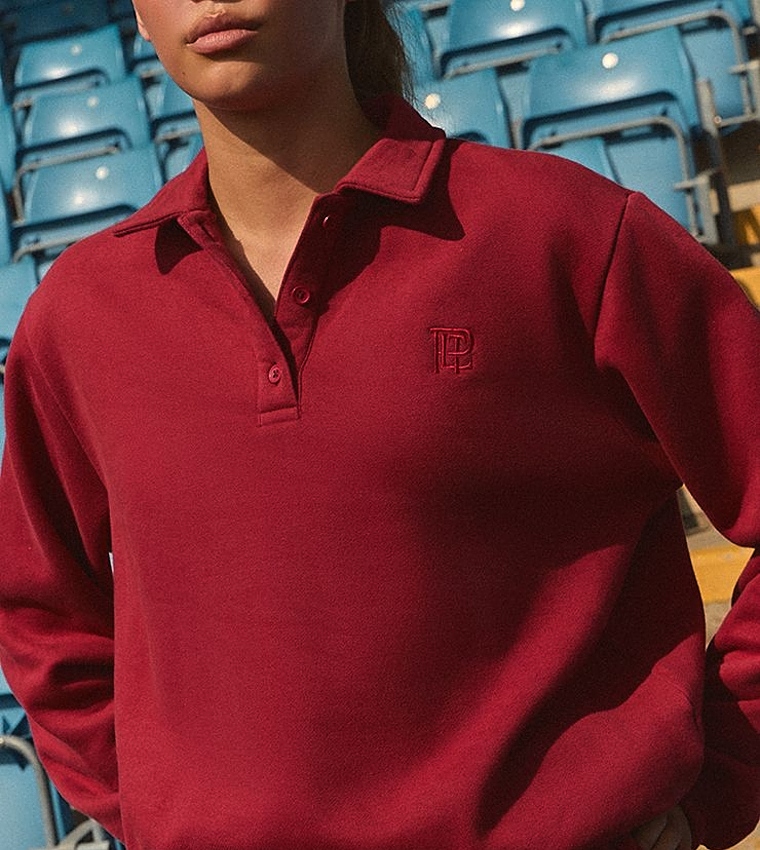 Solid Long Sleeves Polo Sweatshirt