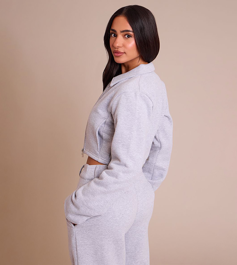 Petite Cropped Zip-Through Collared Jacket