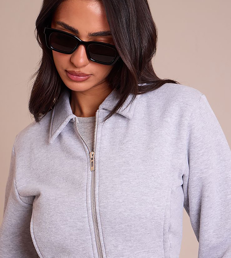 Petite Cropped Zip-Through Collared Jacket