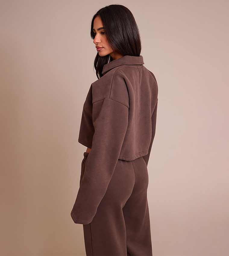Petite Cropped Button Up Collared Cardigan