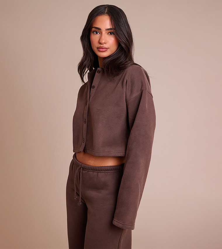 Petite Cropped Button Up Collared Cardigan