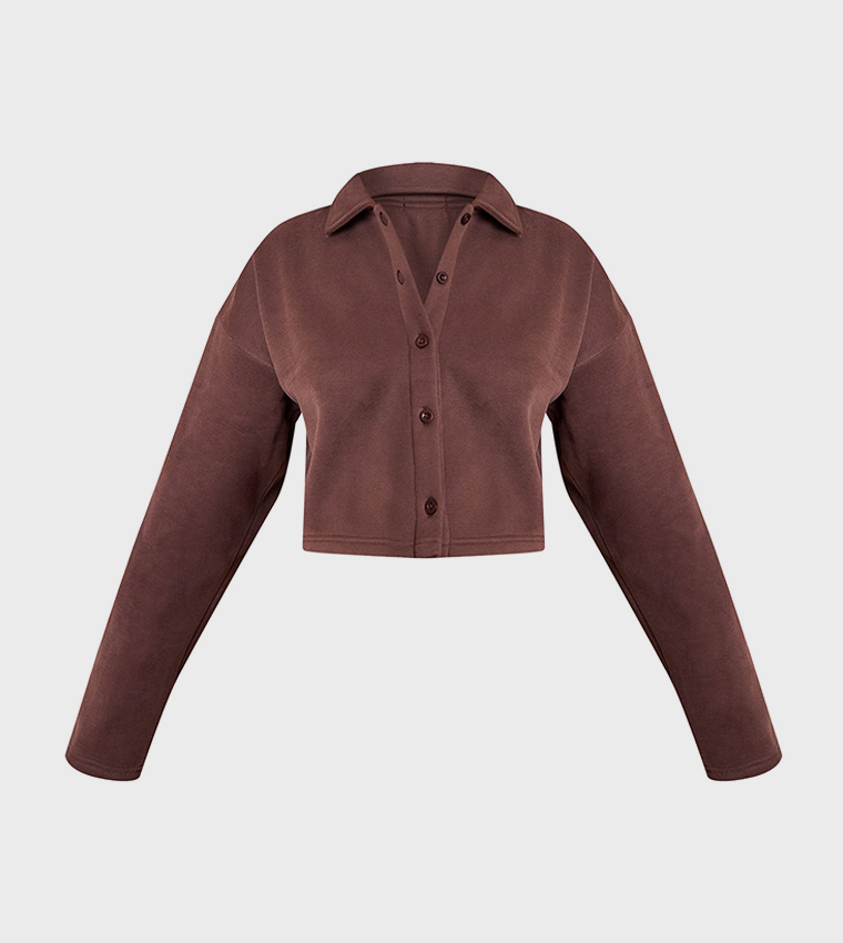 Petite Cropped Button Up Collared Cardigan