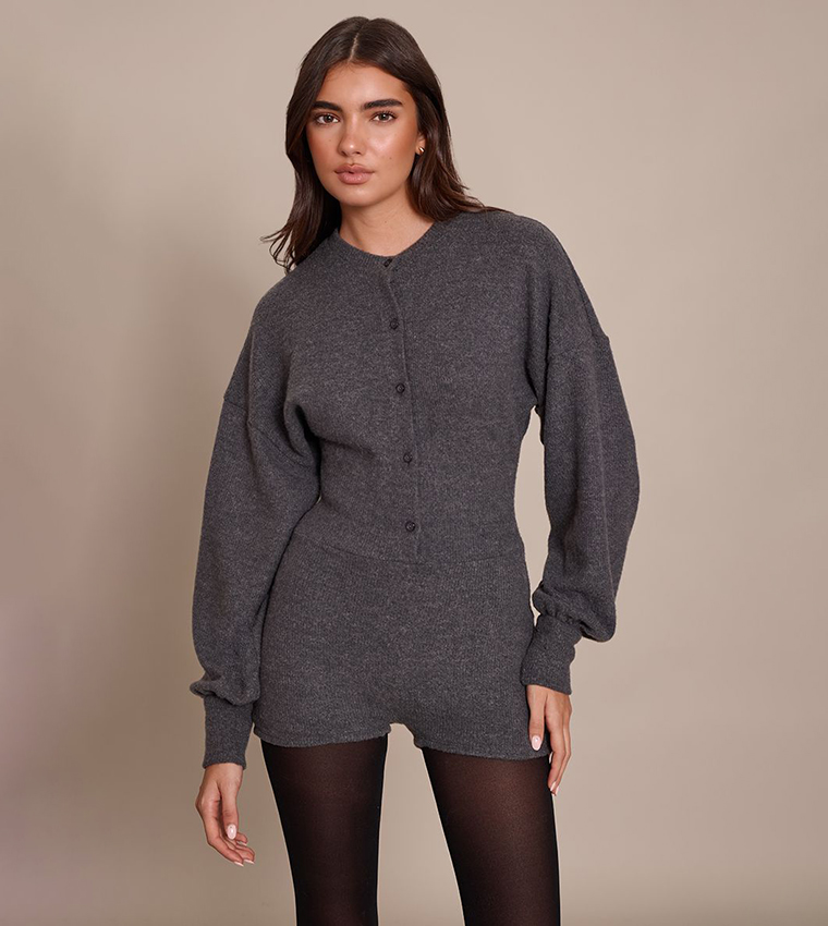 Ribbed Button Up Unitard