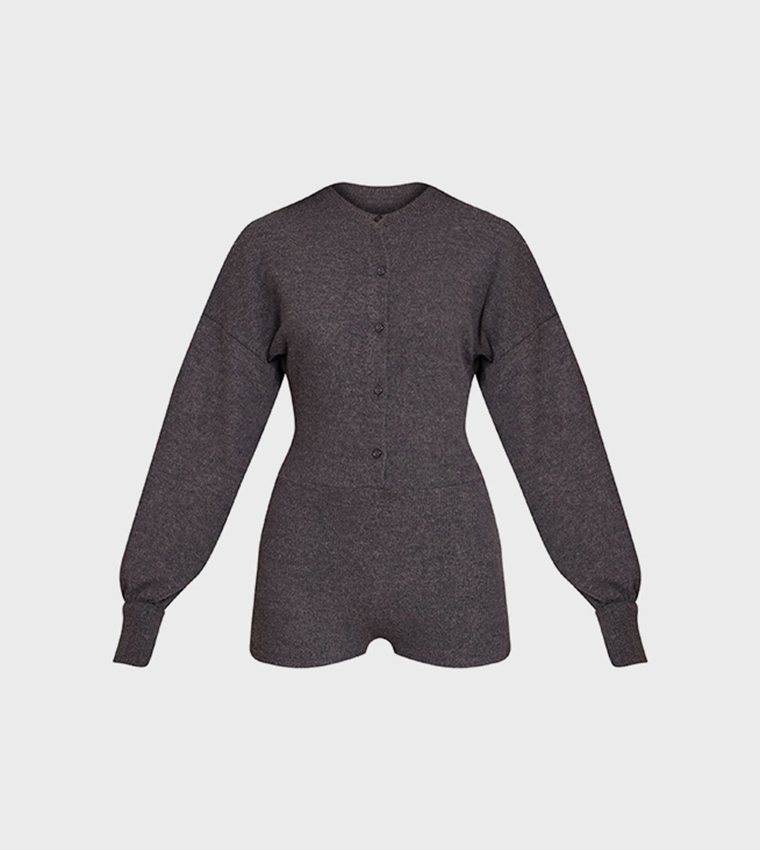 Ribbed Button Up Unitard
