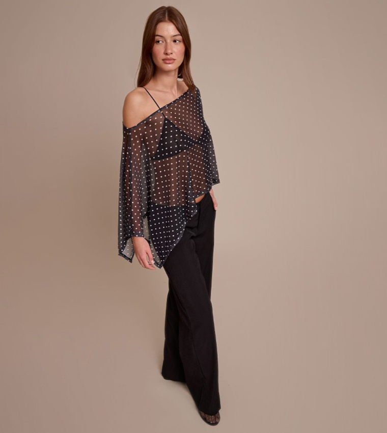 Mesh Polka Dot Cape Top