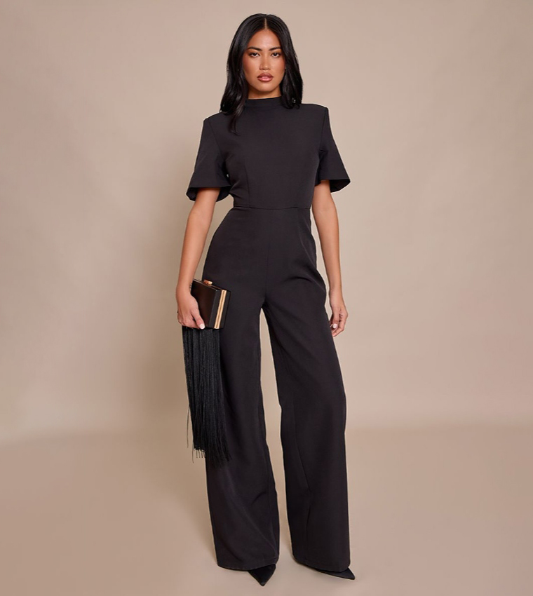 Solid Tailored Short Sleeves Jumpsuit