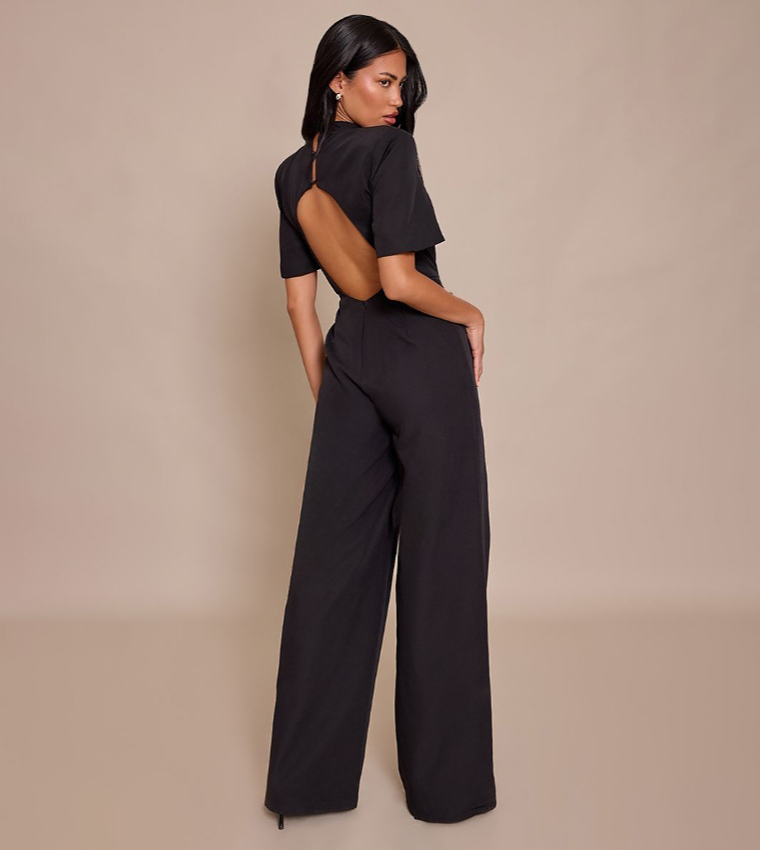 Solid Tailored Short Sleeves Jumpsuit