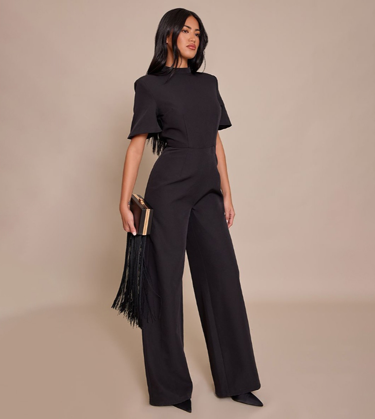 Solid Tailored Short Sleeves Jumpsuit
