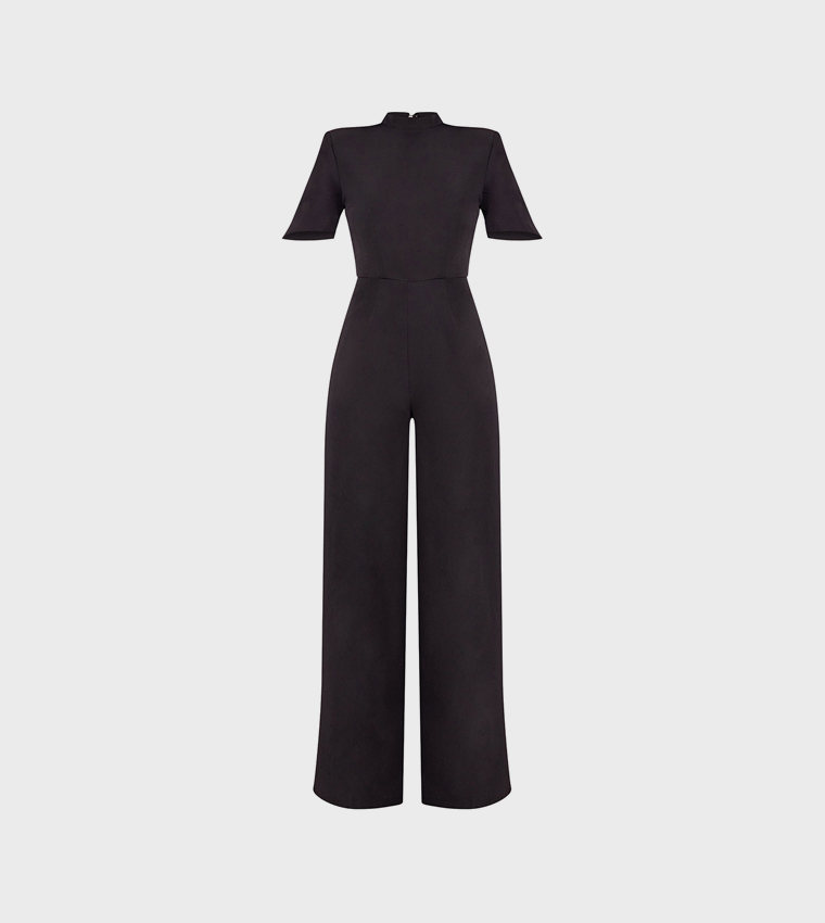 Solid Tailored Short Sleeves Jumpsuit
