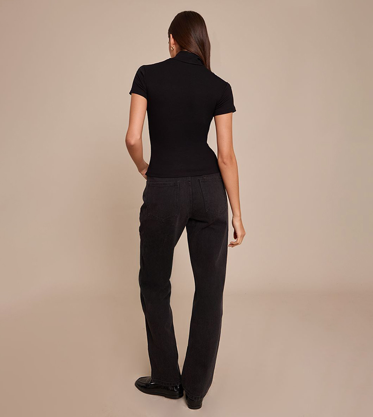 Washed High Waist Straight Fit Jeans