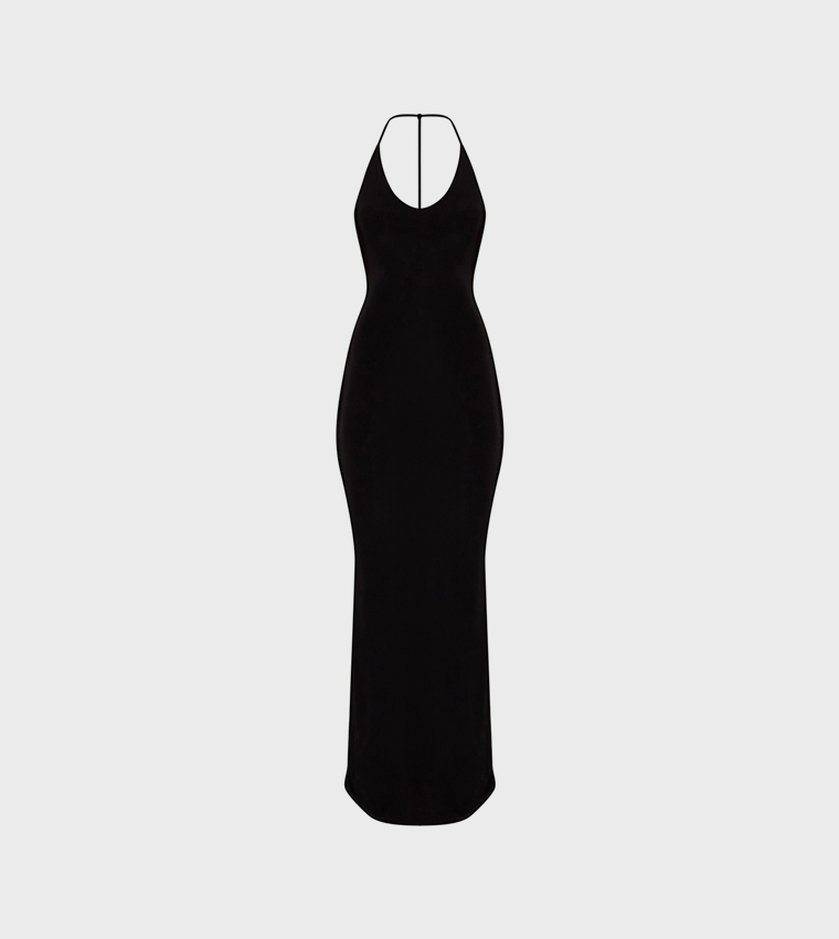 Double Layer Slinky Scoop Neck Open Back Dress