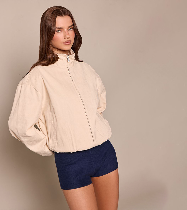 Zip-Up Twill Bomber Jacket
