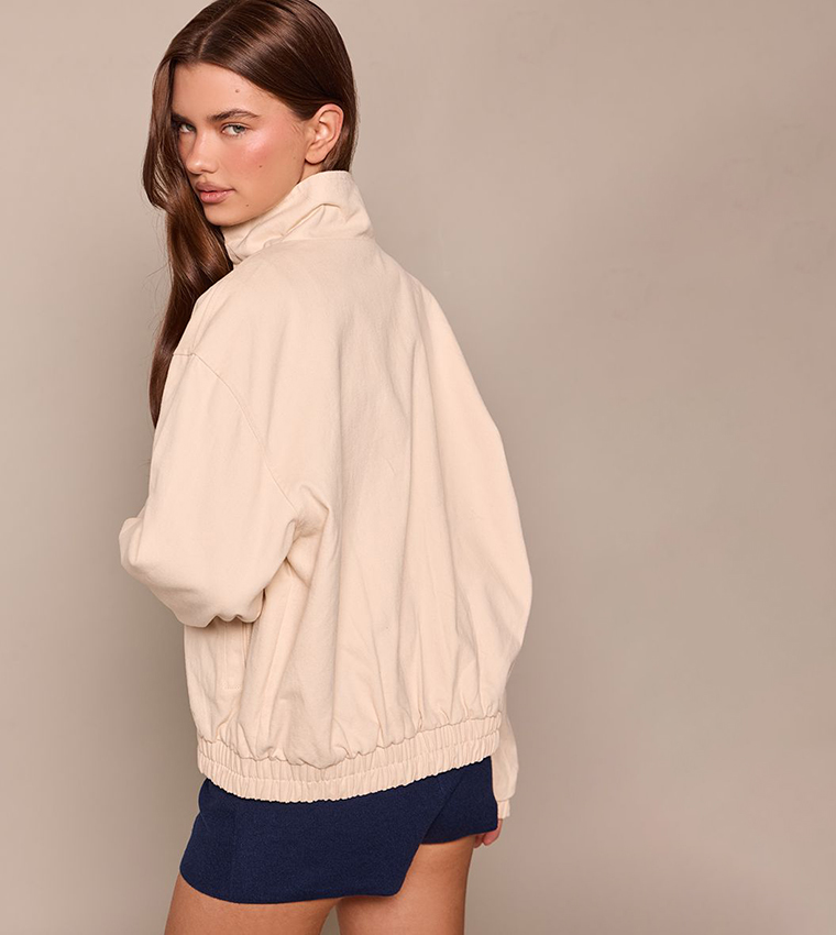 Zip-Up Twill Bomber Jacket