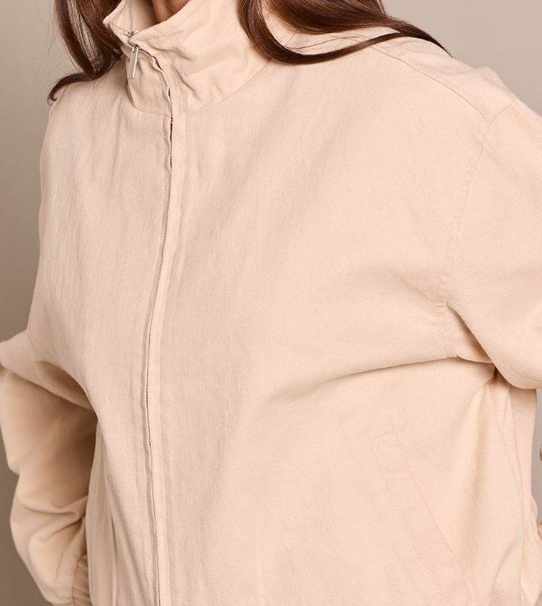 Zip-Up Twill Bomber Jacket