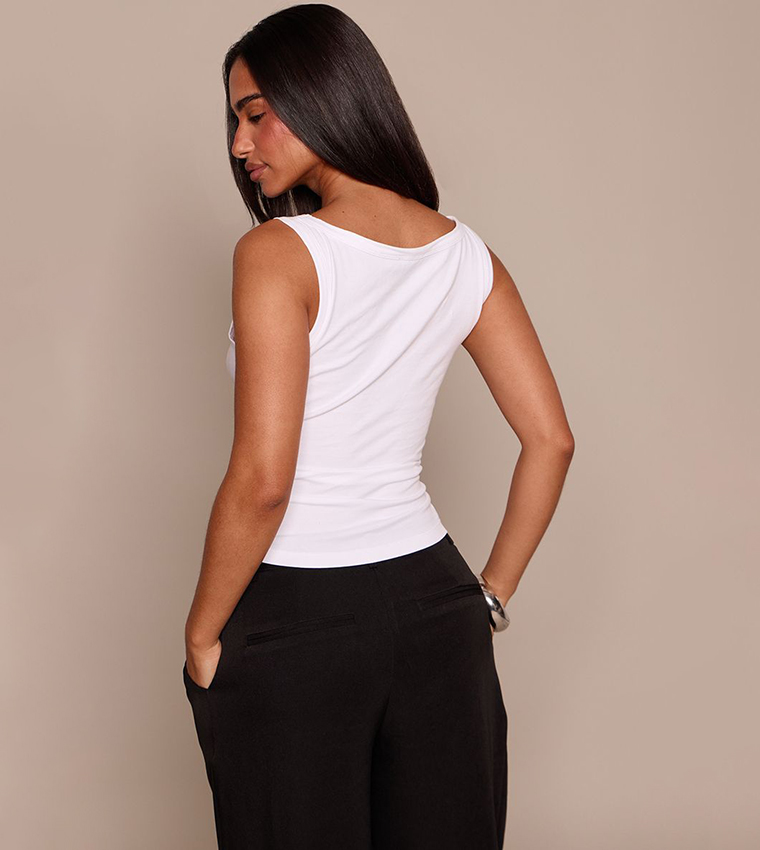 Solid Soft Cotton Boat Neck Tank Top