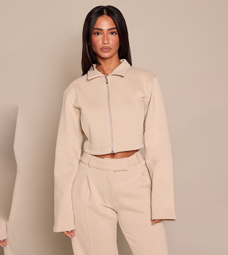 Petite Cropped Zip-Through Collared Jacket