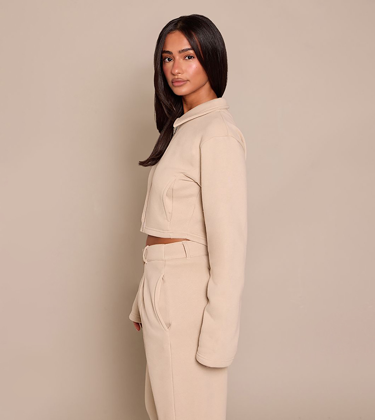 Petite Cropped Zip-Through Collared Jacket