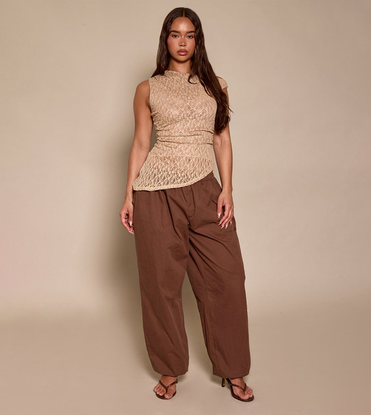 Textured Lace Asymmetric Ruched Top