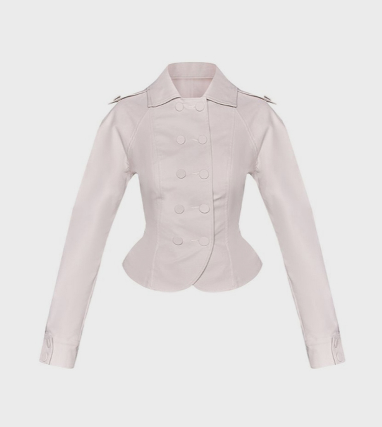 Petite Curved Hem Button Front Collared Trench Coat