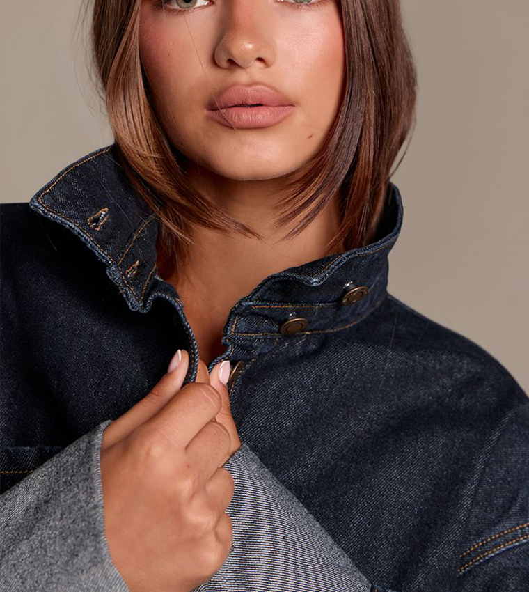 Turn Back Cuff Cropped Denim Jacket