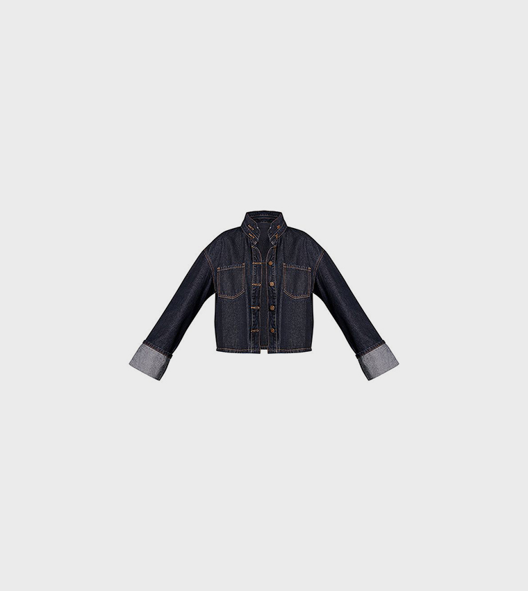 Turn Back Cuff Cropped Denim Jacket