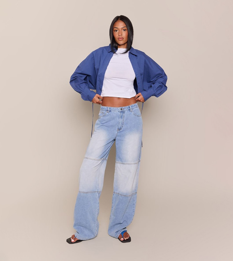 Tall Contrast Panel Wide Leg Jeans