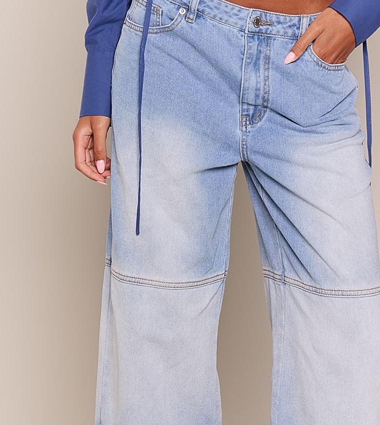 Tall Contrast Panel Wide Leg Jeans