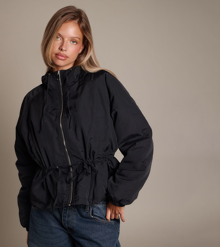 Tie Bow Detail Shell Puffer Jacket