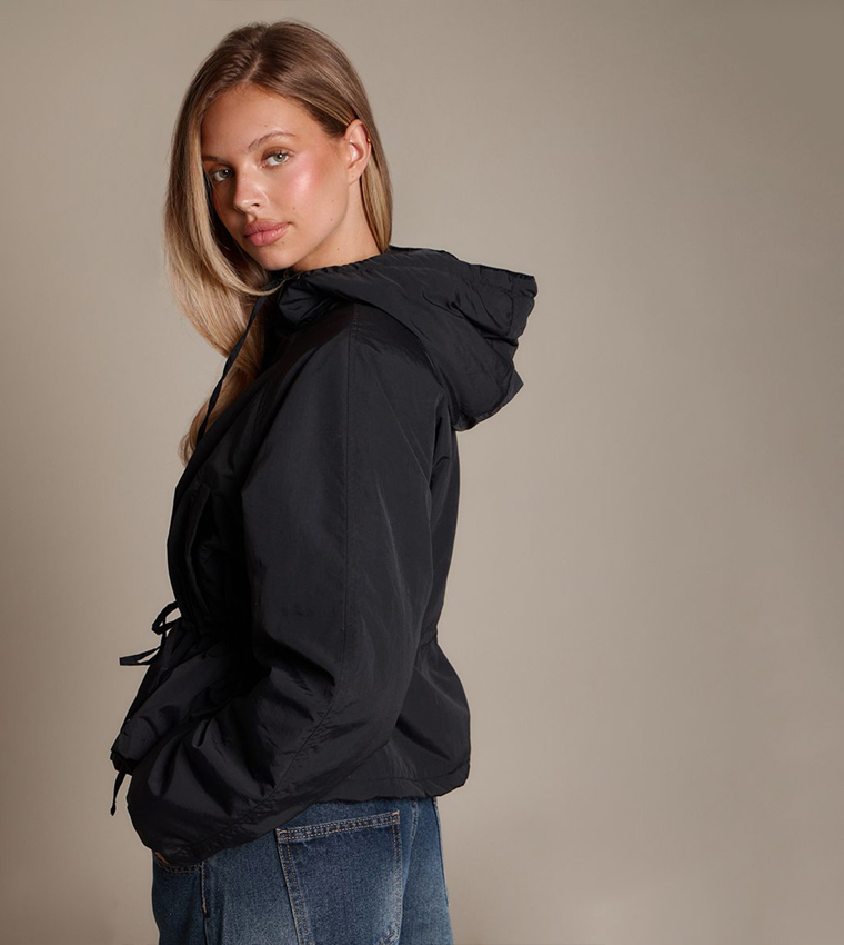 Tie Bow Detail Shell Puffer Jacket
