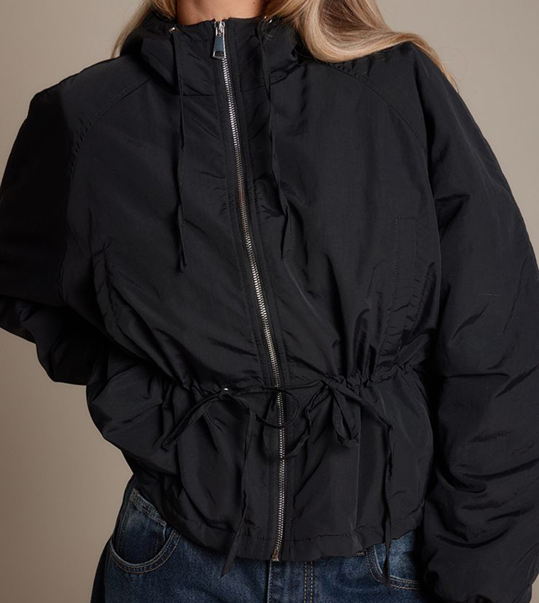 Tie Bow Detail Shell Puffer Jacket