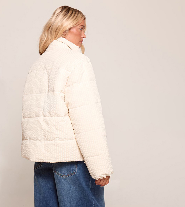 Printed Concealed Placket Funnel Jacket