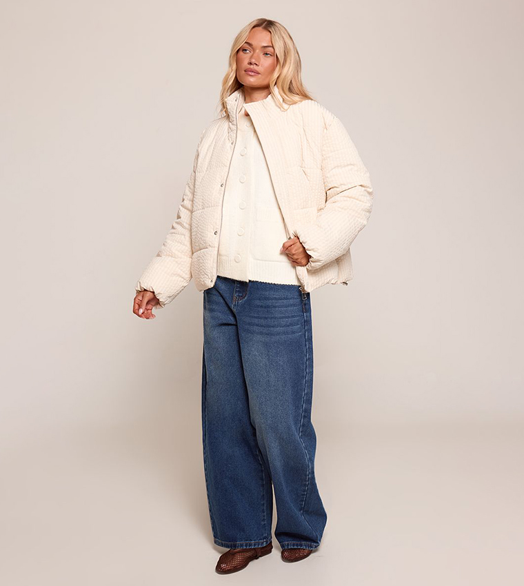 Printed Concealed Placket Funnel Jacket