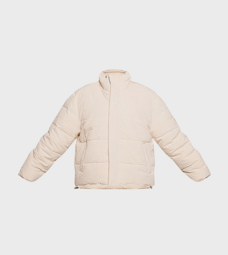 Printed Concealed Placket Funnel Jacket