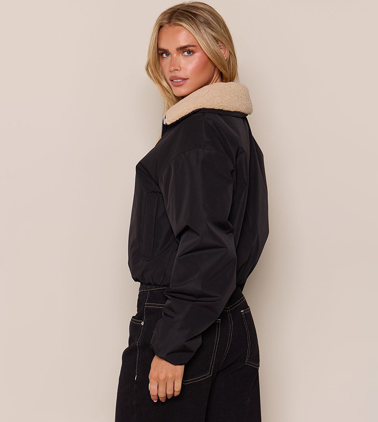Petite Borg Collar Lining Shell Bomber Jacket