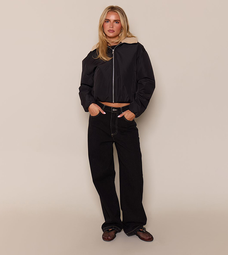 Petite Borg Collar Lining Shell Bomber Jacket