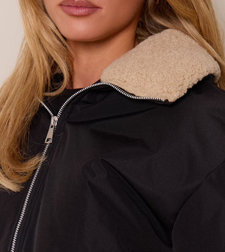 Petite Borg Collar Lining Shell Bomber Jacket