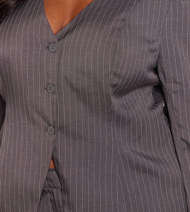 Curve Pinstripe Collarless Blazer