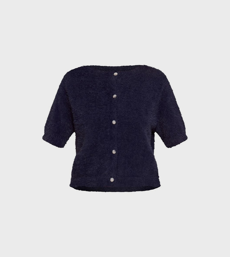 Fluffy Knit Button Through Cardigan