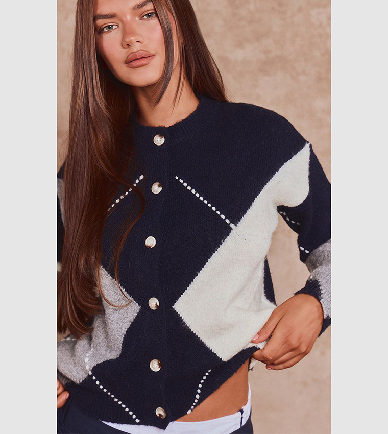 Argyle Button Down Knitted Cardigan