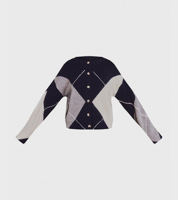 Argyle Button Down Knitted Cardigan