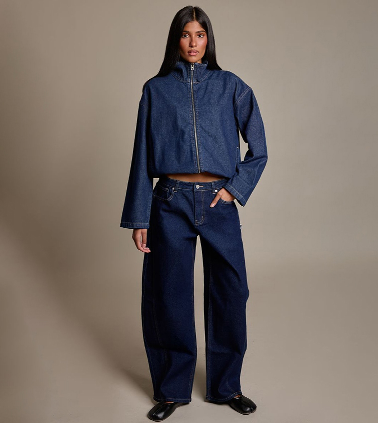Funnel Neck Zip-Through Denim Shacket