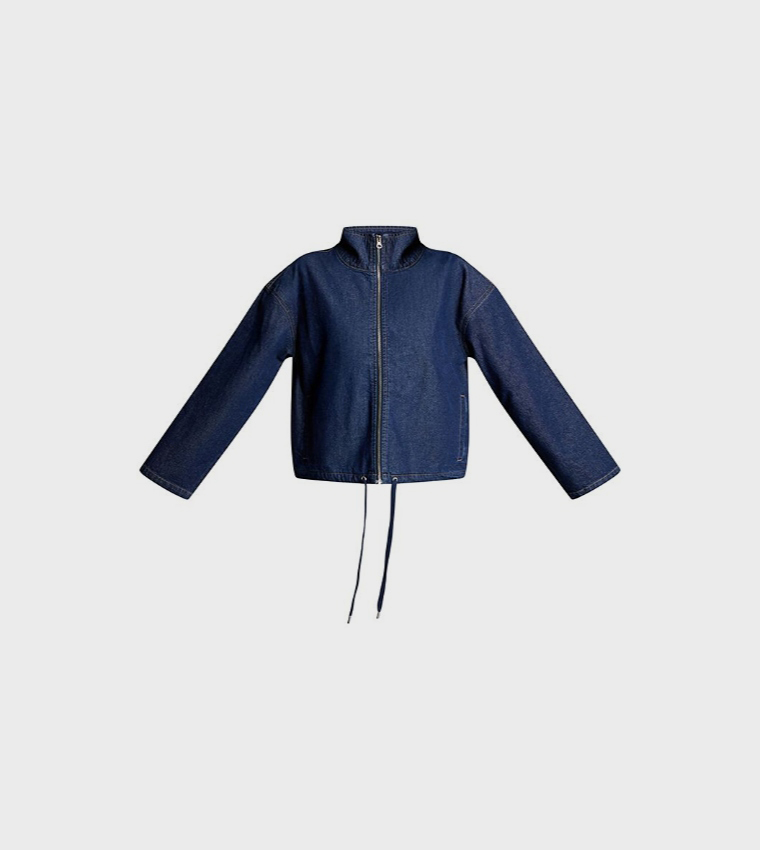 Funnel Neck Zip-Through Denim Shacket