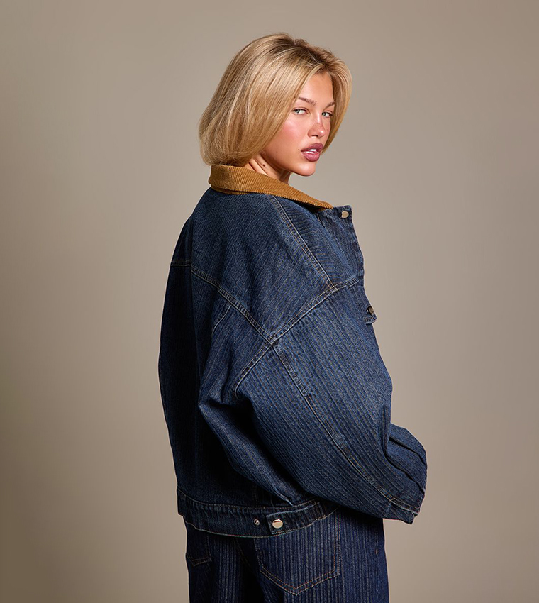 Contrast Collar Padded Denim Jacket